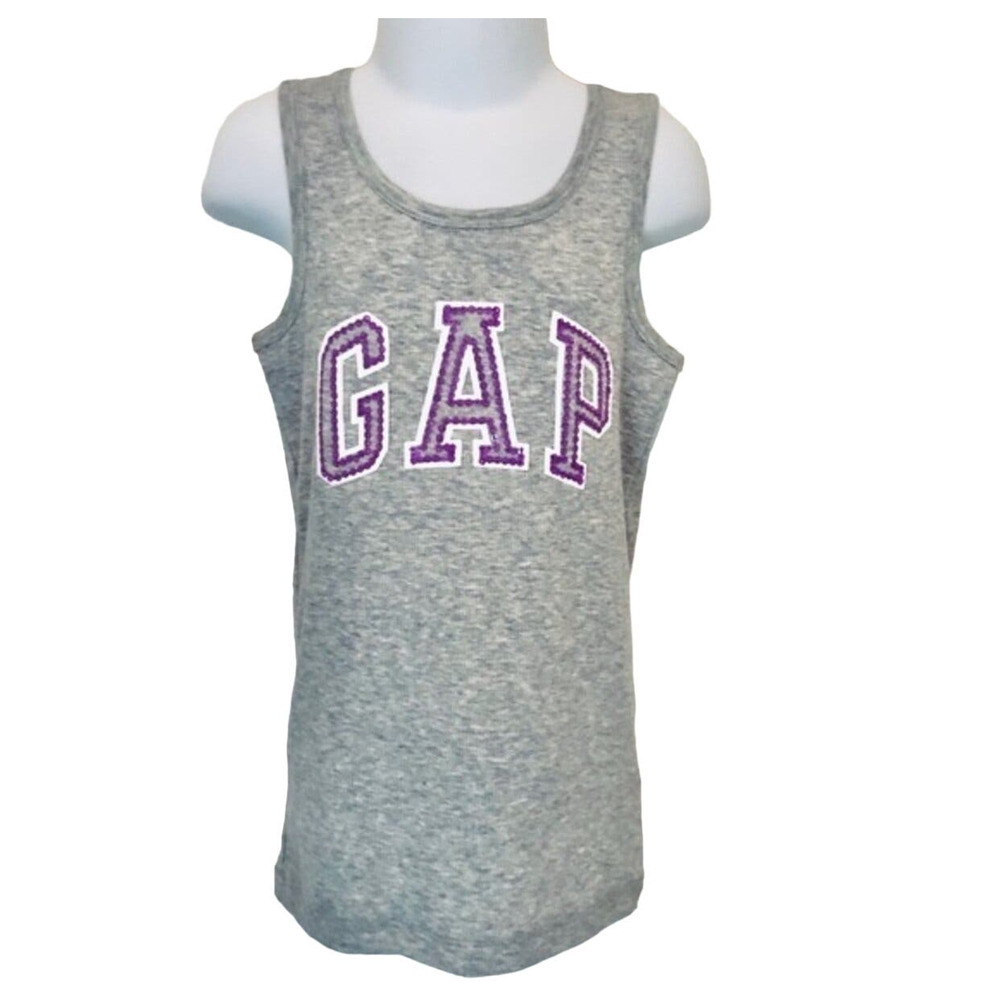 Girls M 8-9 GAP Kids Gray Purple White Sequin Summer Tank Top